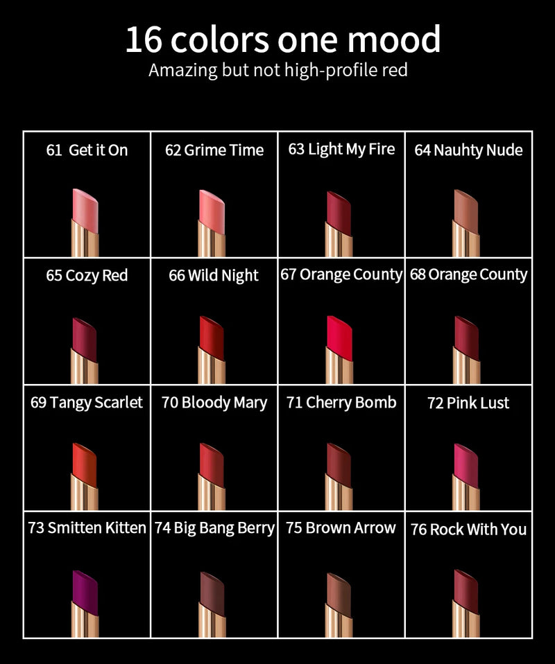 CHARMACY 16 Colors Waterproof Velvet Lipstick Easy To Wear Longstay Lip Stick Long-Lasting Matte Lip Makeup Cosmetic
